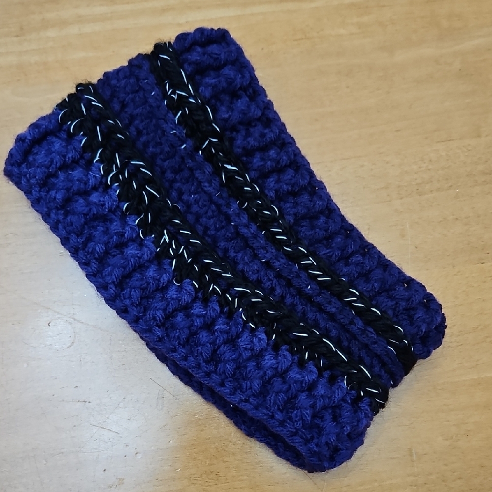 Purple And Black Crocheted Headband. Reflective, Ladies Small NWT